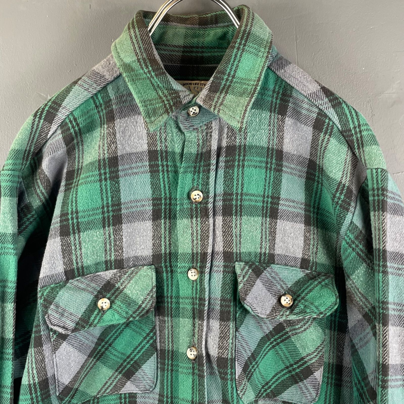 90s Levi's ALASKA USA製 ヘヴィーネルシャツ 緑/グレー L 80s LEVI'S