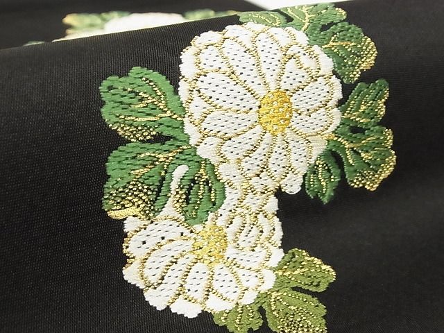 平和屋本店□最高級 龍村平蔵製 丸帯 追粉菊錦 黒地 金糸 正絹 逸品