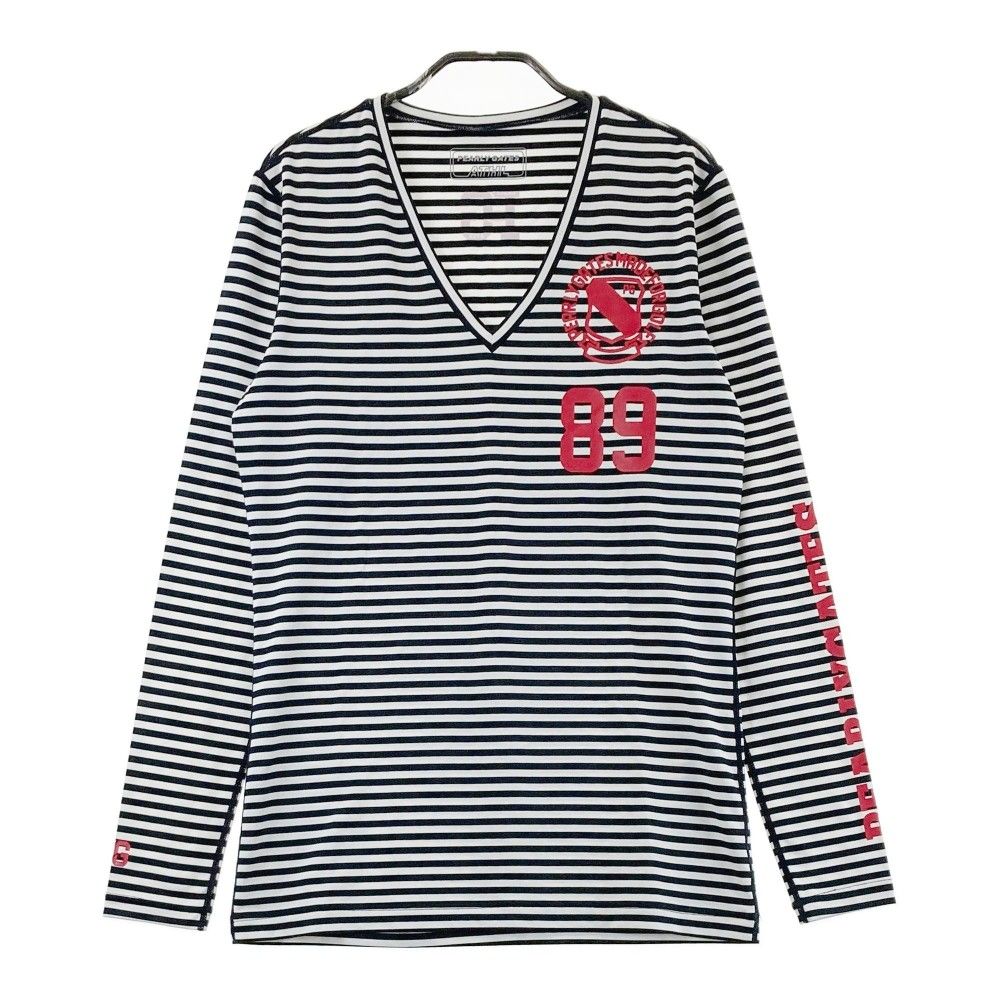 サイズ：5 PEARLY GATES パーリーゲイツ  Vネック 長袖インナーTシャツ ロゴプリント ボーダー柄 ネイビー系 [240101383449]# ゴルフウェア メンズ ストスト