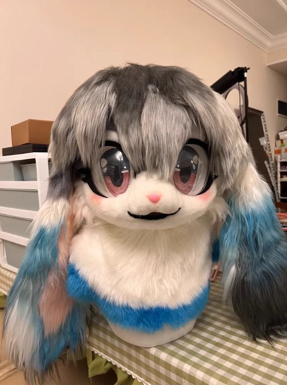 着ぐるみヘッド 猫 ピンクとライトブルー 全頭ヘッド ケモノ マスク