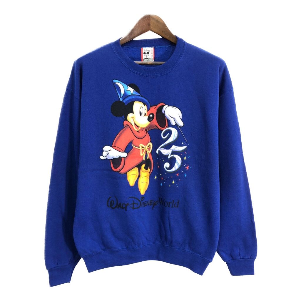 90年代 USA製 Disney ディズニー ミッキー スウェット キャラクター ブルー (メンズ L) 中古 古着 S7311
