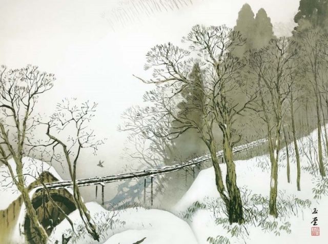☆彡【工芸】日本画　掛軸　山水画【川合玉堂】掛け軸　雪景色　絵画　骨董　古玩 j2-014.jpg