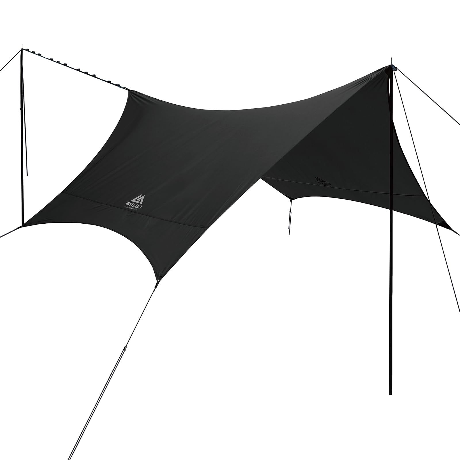 タープ ヘキサタープ 380cm×370cm ブラック 延長ベルト ポール付き オールインワンセット VASTLAND ヴァストランド