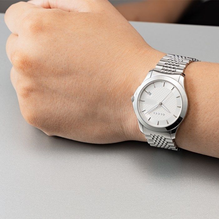 グッチ GUCCI 腕時計 Gタイムレス YA126401 シルバー文字盤 デイト SS  