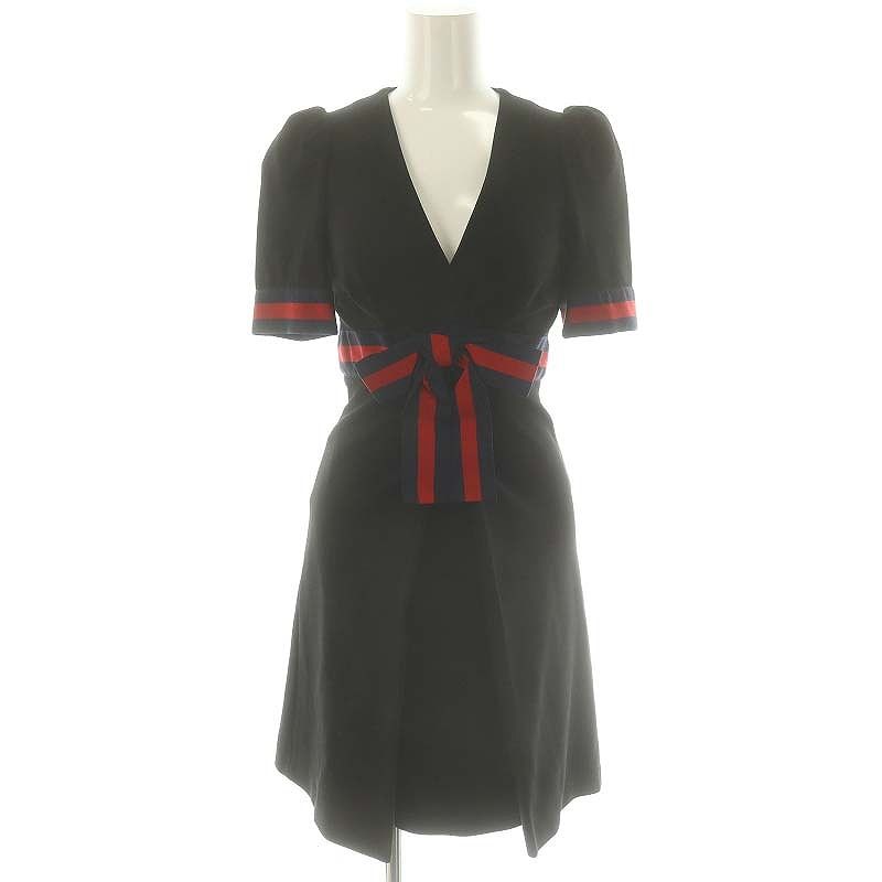 GUCCI Vネック ワンピース 半袖 ブラック グッチ GUCCI Jersey V-neck Dress ドレス ワンピース 半袖 Vネック