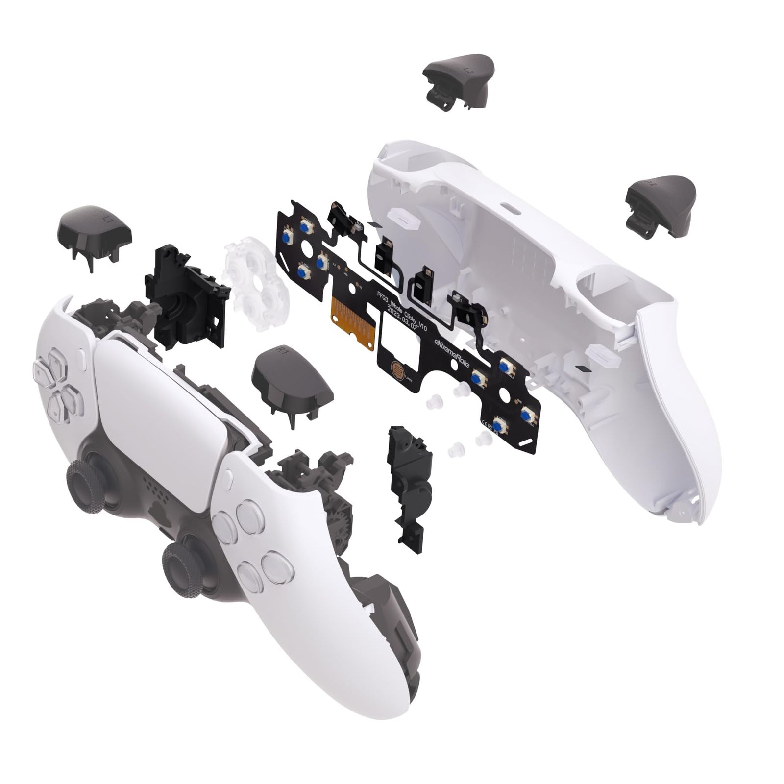 eXtremeRate ps5コントローラーBDM-030ショルダー＆フェースボタンに対応用ストロングバージョンホールクリッキーキット、ps5コントローラBDM-030用カスタムマイクロスイッチクリッキーヘアトリ