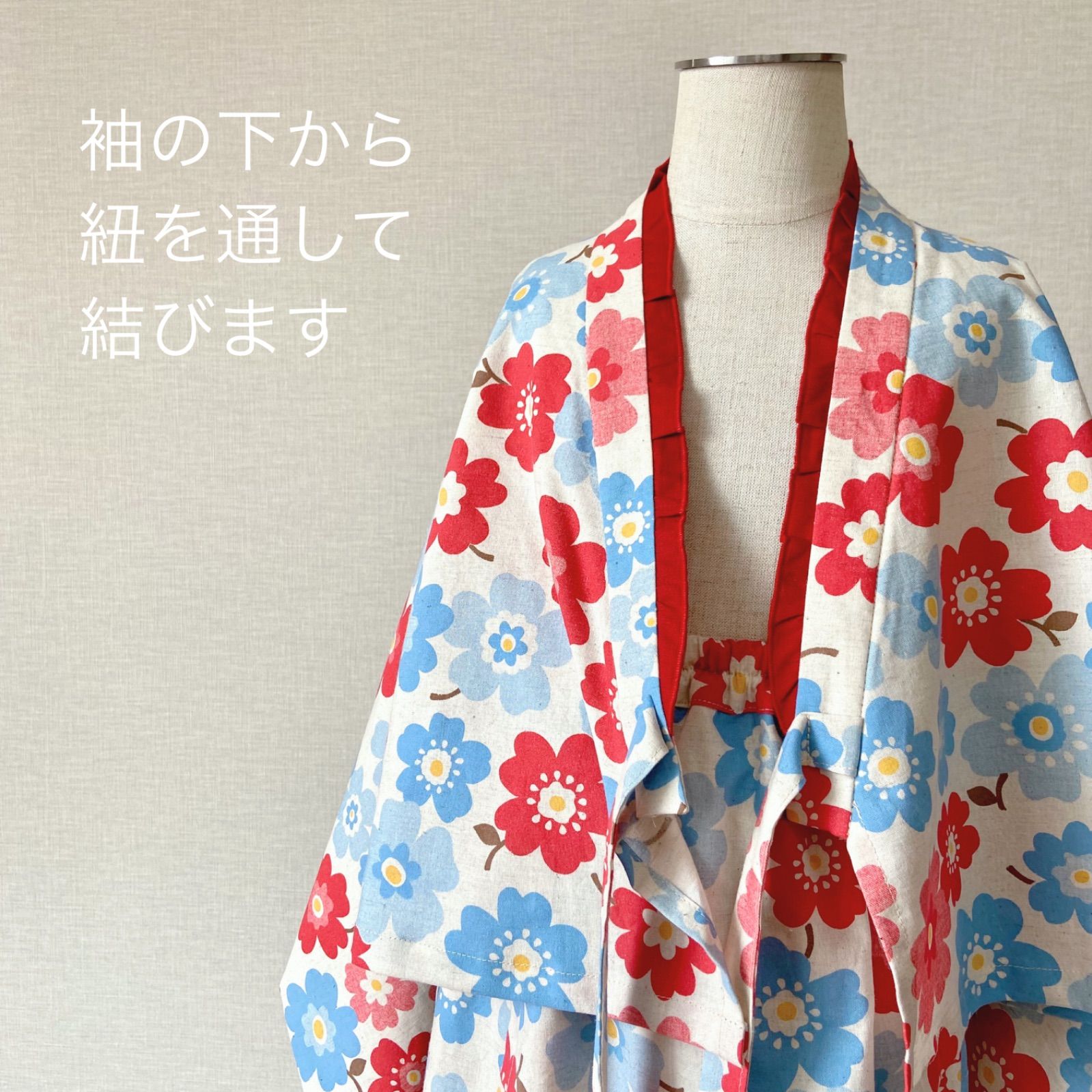 3歳お着物＆被布エプロンセット 花柄×レッド ハンドメイド - メルカリ