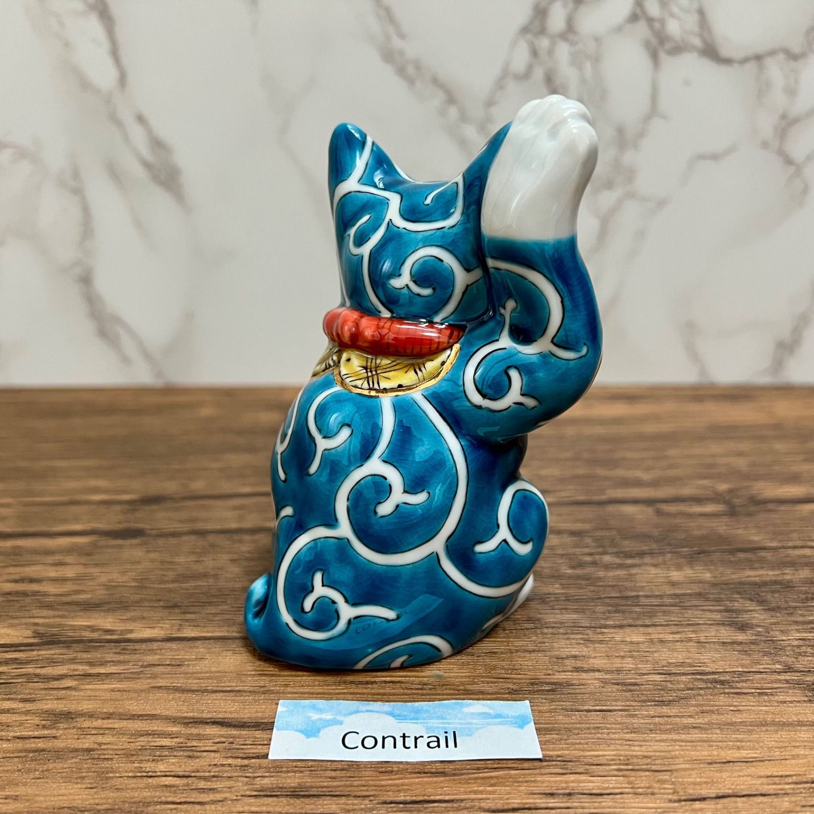 九谷焼】4号 招き猫 色絵唐草 佐藤剛志 右手 金運 縁起物 置物 Maneki