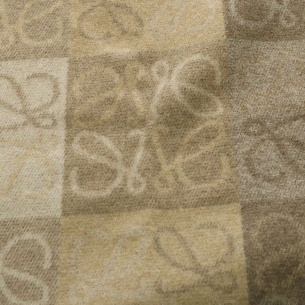 LOEWE ロエベ アナグラムロゴ カシミヤ混 ウール フリンジマフラー ベージュ F810487X17