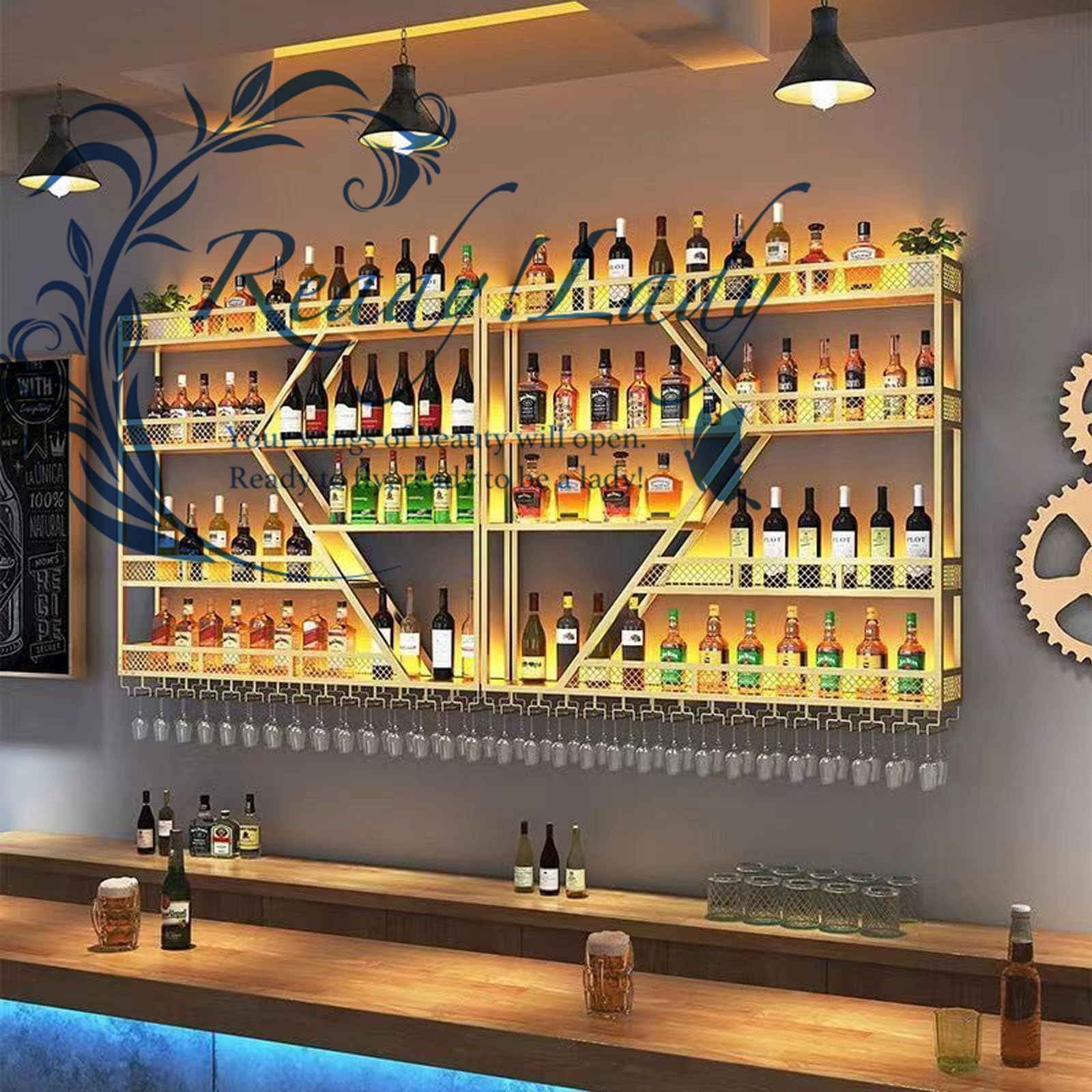 壁掛けボトル収納ディスプレイ/ボトルホルダー グラスラック/ワイン