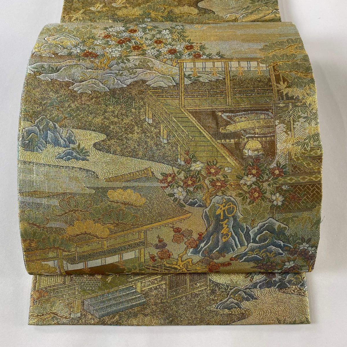 専用帯196 ●河合美術織物謹製 高級 正絹 六通 袋帯 松竹梅 鶴 専用帯196 ○河合美術織物謹製 高級 正絹 六通 袋帯 松竹梅 鶴