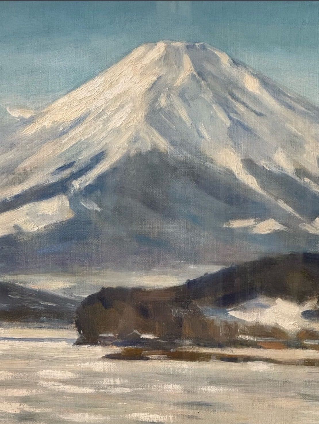 岩月光金『山中湖の富士』油彩 6号 風景画 1962年 真筆サイン入り 物故