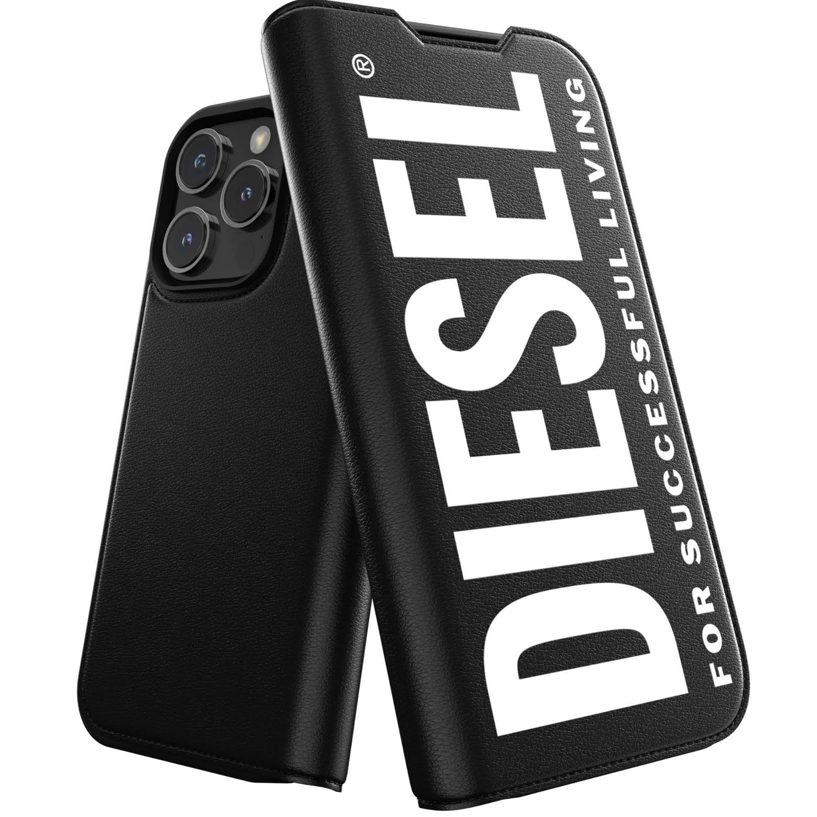 新品 DIESEL iPhone16Proケース 手帳型 Magsafe対応 おしゃれ ブランド ロゴ デザイン 黒 （ディーゼル iPhone 16 Pro 手帳型ケース マグセーフ ブラック/ホワイト）