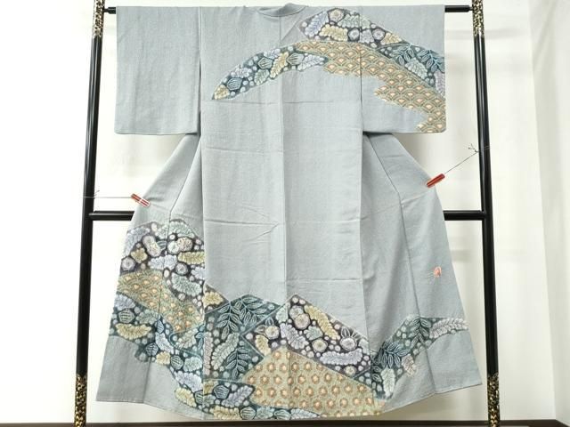 平和屋着物○樋熊哲也 訪問着 辻が花 絞り 手描き 金通し地 正絹 逸品