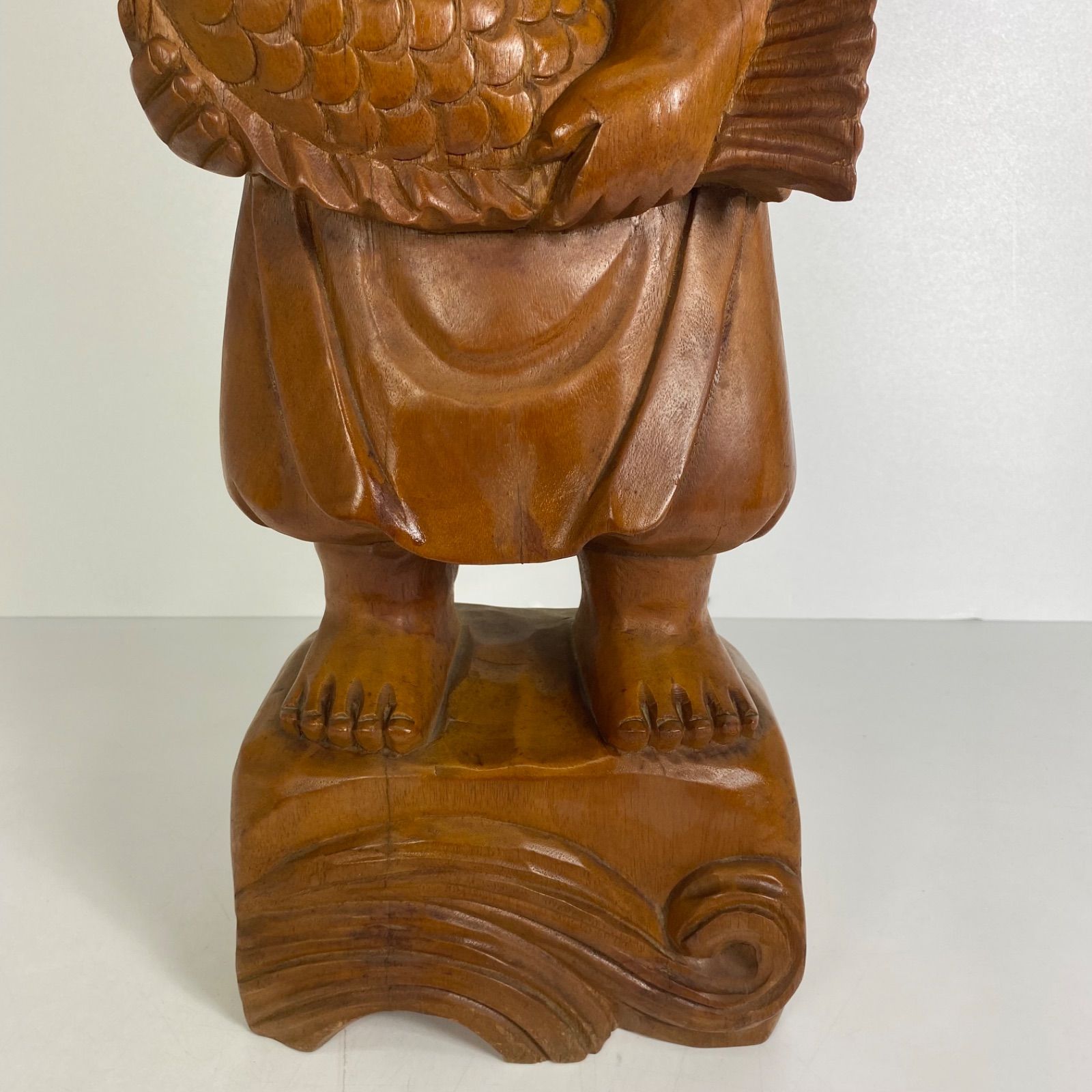 木彫 恵比寿像 玉山作高さ61cm 鯛持ち 一刀彫 置物 彫刻 工芸品 縁起物