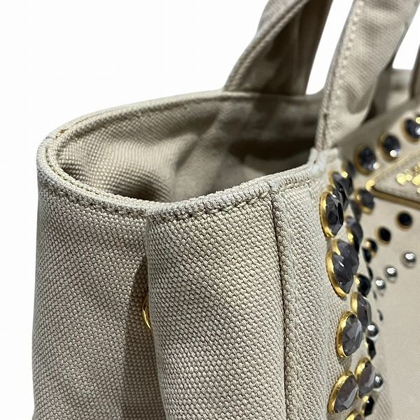 PRADA プラダ ビジュースタッズ カナパ M トートバッグ ベージュ プラダ カナパ トートM ベージュ×ビジュースタッズ バッグ