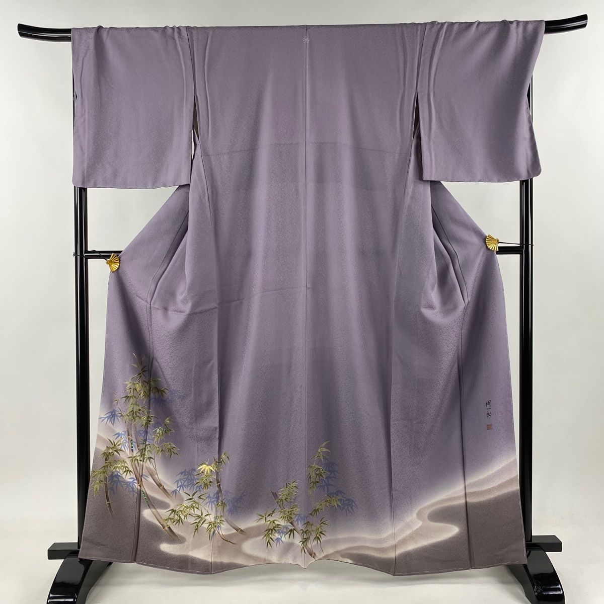 色留袖 身丈163cm 裄丈69.5cm L 袷 落款 竹 霞 螺鈿 金彩 薄紫 正絹 名品 一つ紋