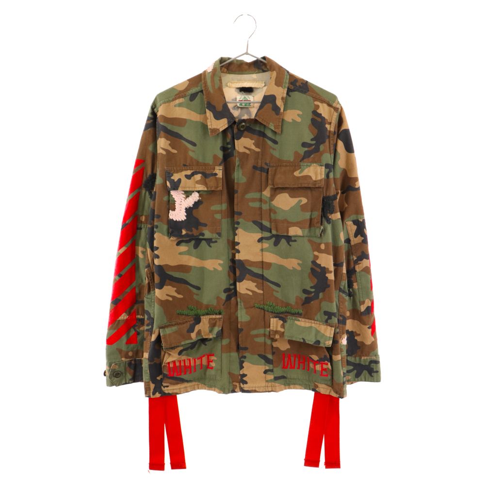 OFF-WHITE オフホワイト 15AW EMBROIDERED CAMOUFLAGE FIELD JACKE バックデザイン カモ ミリタリー ジャケット グリーン435センチ袖丈 - ミリタリージャケット