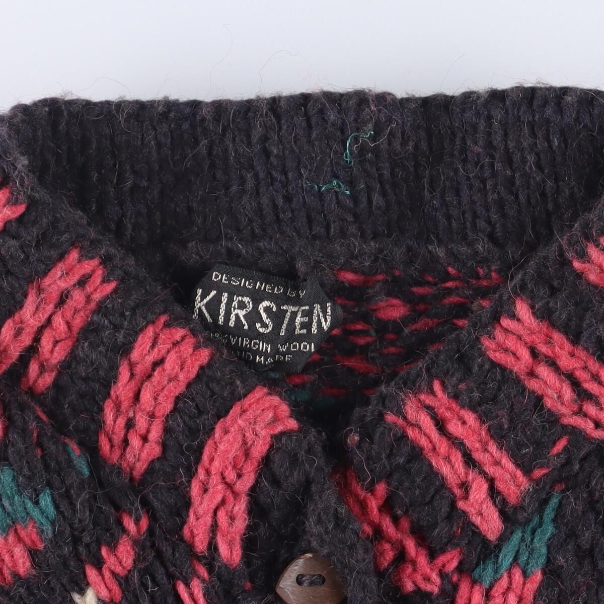 古着 KIRSTEN 総柄 ハンドニット ウールニットカーディガン レディース 