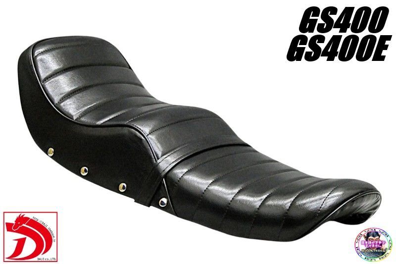 GS400 鋲打ち 黒皮 新アンコ タックロールシート|あんこ抜き ローダウンシート ブラックGS400E鉄板 段シート へっぽこ社長 外装 ボタン