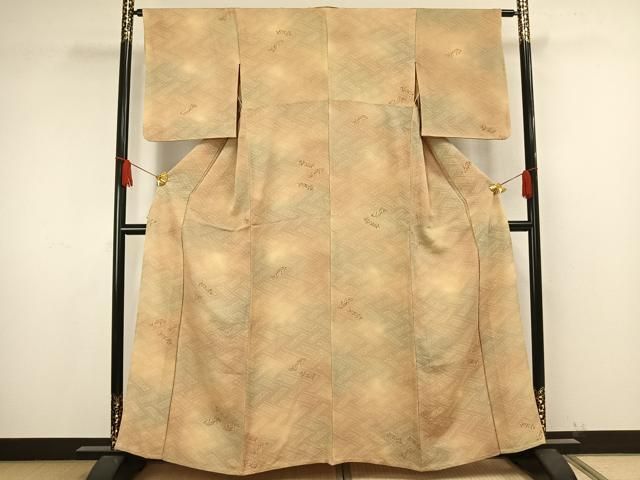 平和屋着物▽上質な小紋　単衣　檜垣草花文　暈し染め　正絹　逸品　AAAW1568fy 平和屋着物▽上質な小紋 単衣 檜垣草花文 暈し染め 正絹 逸品