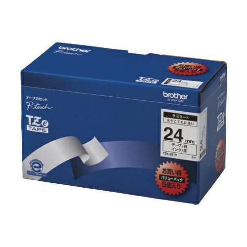 （まとめ） ピータッチテープ ブラザー ピータッチ用　テープカートリッジ 白／黒 TZE-251V 4977766701976 ２４ｍｍ幅 1箱【×2セット】
