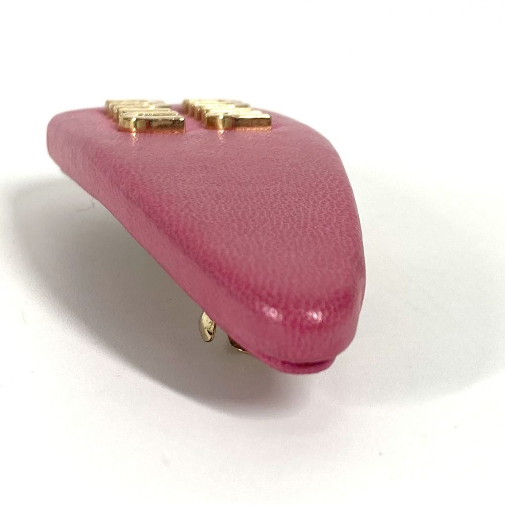 MIUMIU ミュウミュウ ヘアピン ロゴ レザー ピンク - メルカリ