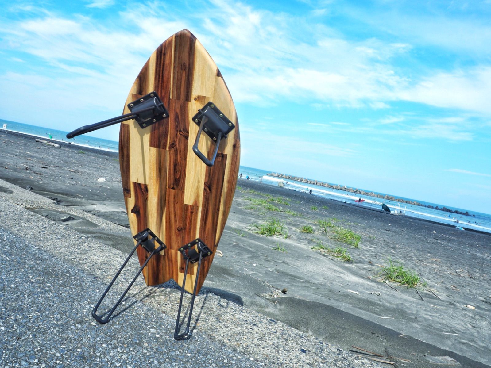 ☆サーフボードテーブル☆折り畳み式☆一点物☆西海岸インテリア☆(縦木目・無地)