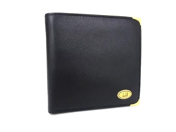 dunhill ダンヒル レザー 二つ折り 財布 ウォレット 札入れ 小銭入れ 紳士 ビジネス メンズ ブラック系 FK8463