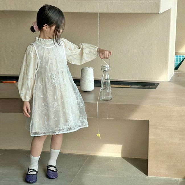 エンブロイダリーレイヤードドレスセット 女児 幼児 キッズ 春ワンピース