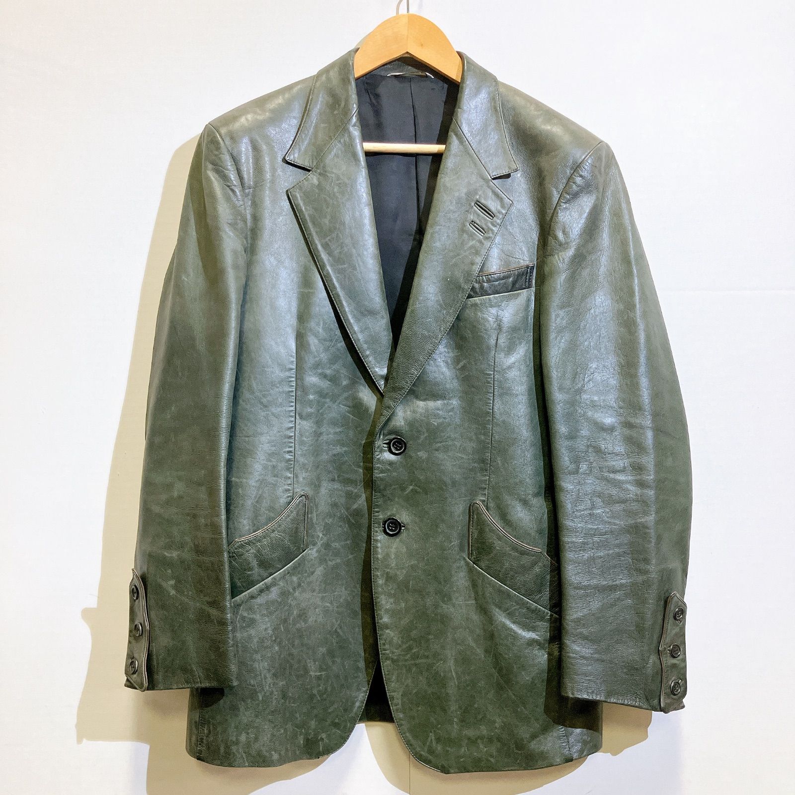 Paul Smith JEANS ポールスミス ジーンズ 羊革 レザー テーラードジャケット ダークグリーン系 メンズ ジャケット XLサイズ