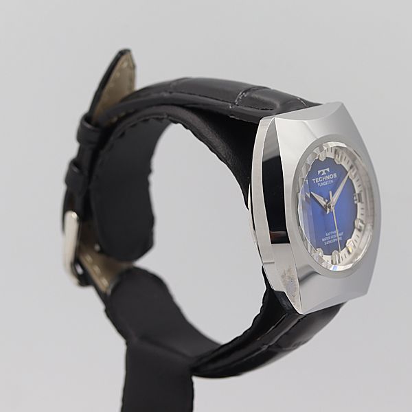 デッドストック級 稼働 美品 テクノス タングステン T9428 青文字盤 QZ