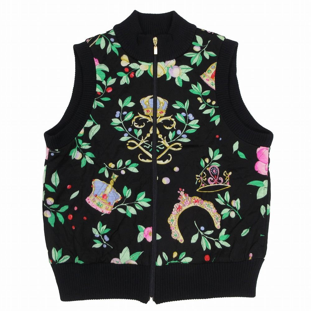 レオナール LEONARD  FLOWER キルティング ベスト ジップアップ 総柄 ウール ジレ L ブラック ur24 【中古】 レオナール LEONARD ROYAL FLOWER キルティング ベスト ジップ