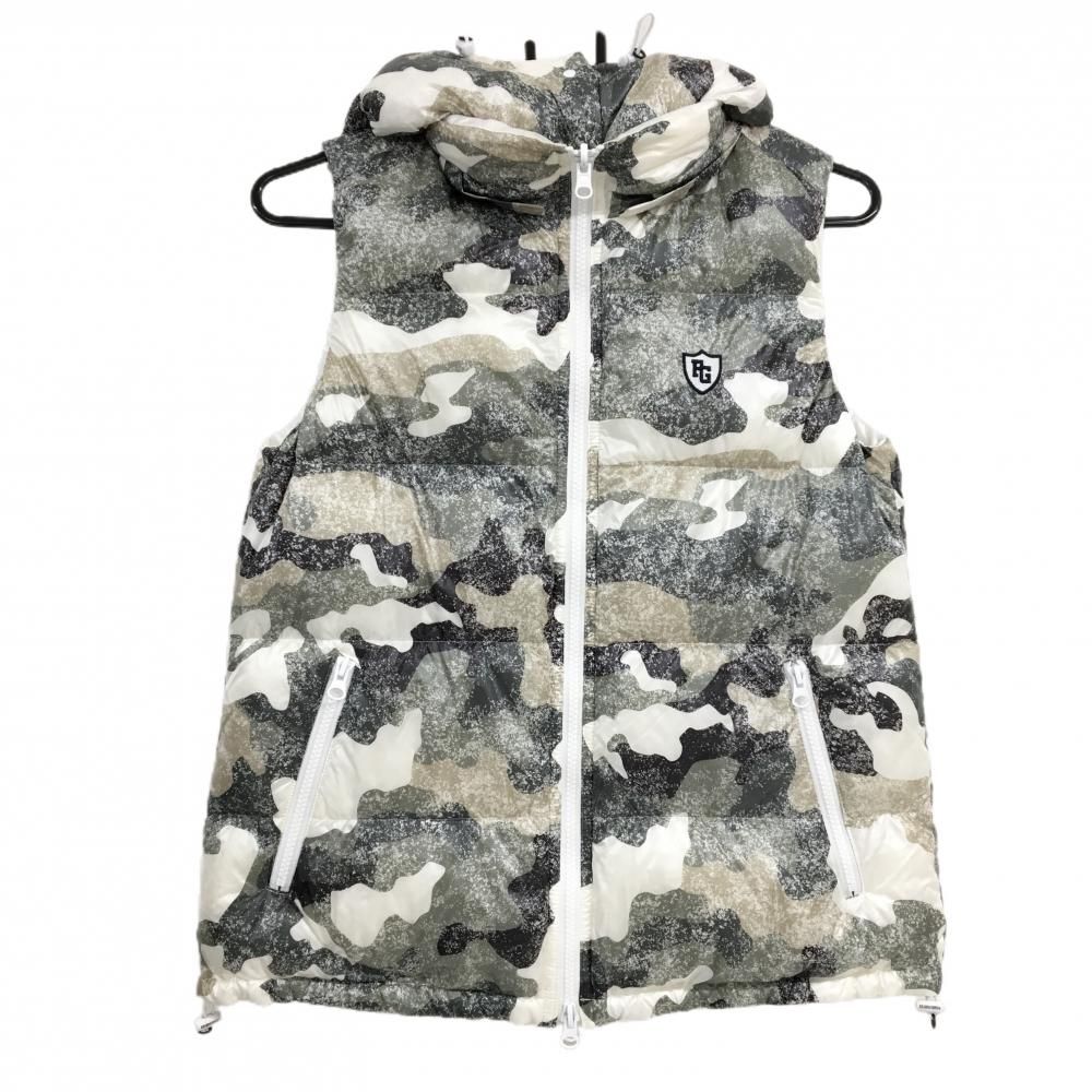 超 パーリーゲイツ 2WAYリバーシブルダウンベスト 白×カーキ かすれカモフラ柄 迷彩 レディース 1 M ゴルフウェア PEARLY GATES