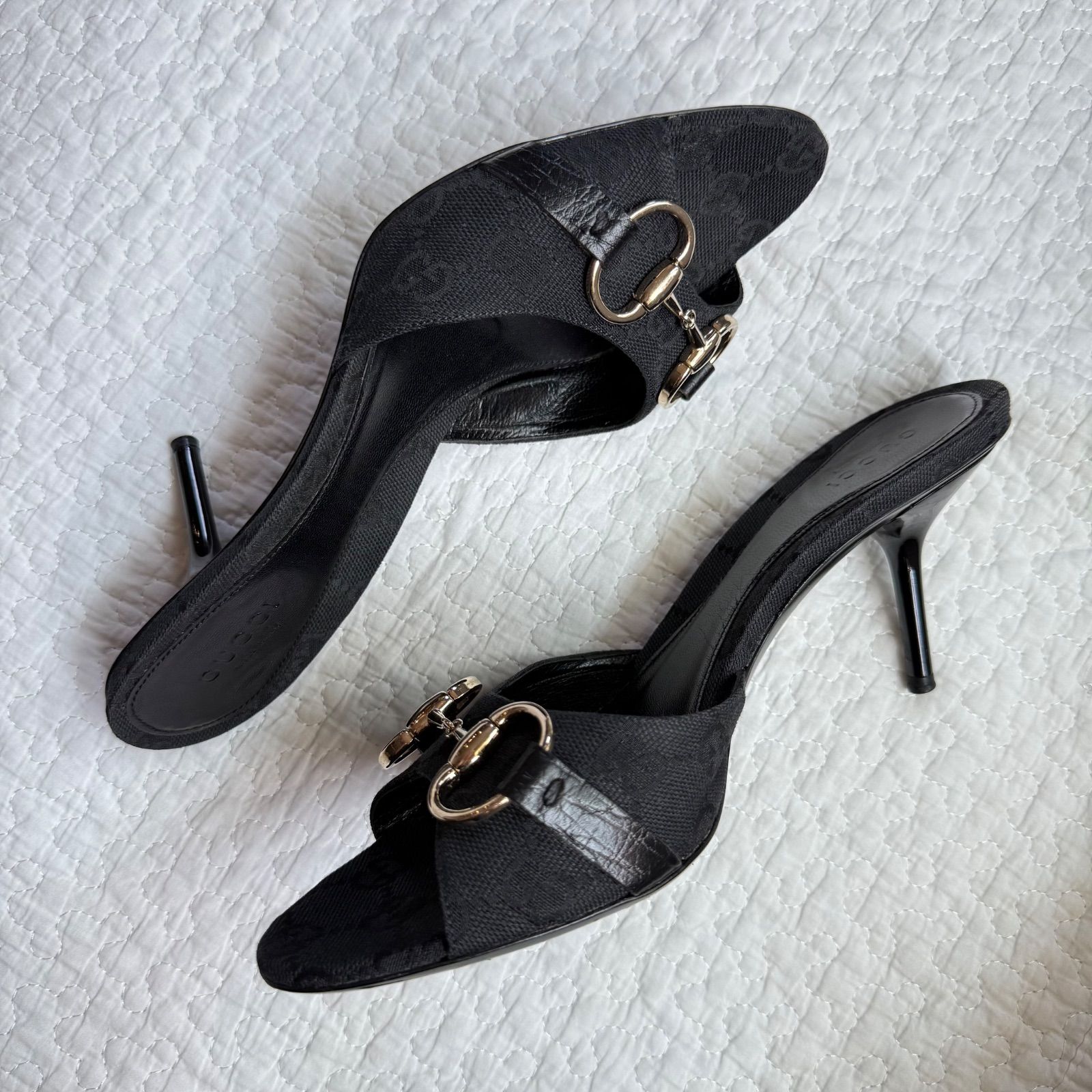 美品 GUCCI グッチ ホースビットサンダル GGキャンバス レザー