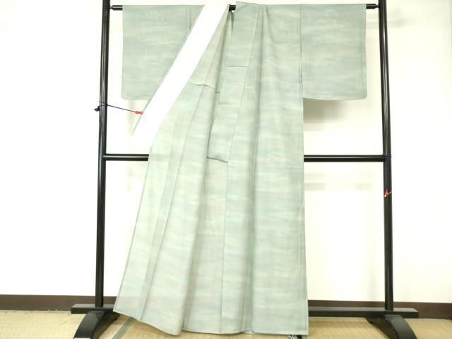 平和屋着物□極上 夏物 江戸小紋 絽 万筋 薄萌葱×白 反