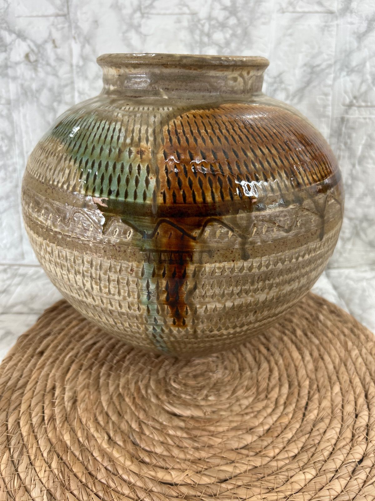 小石原焼　ヤマイチ窯 梶原藤徳作　大きめの花器　壺　置物 小石原焼 ヤマイチ窯 梶原藤徳作 大きめの花器 壺 置物 小石原焼 ヤマイチ