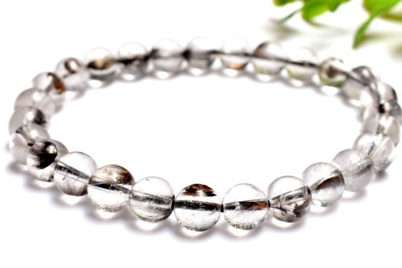 １点物 ブルッカイト入り プラチナタイチンルチルクォーツ 7mm ブレスレット パワーストーン 天然石 _MA8432