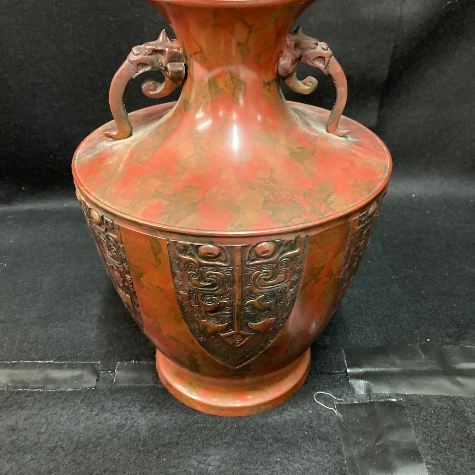 高岡銅器 龍仙 美術 花瓶 花器 双耳 華道具 鋳銅製 高さ約28.5