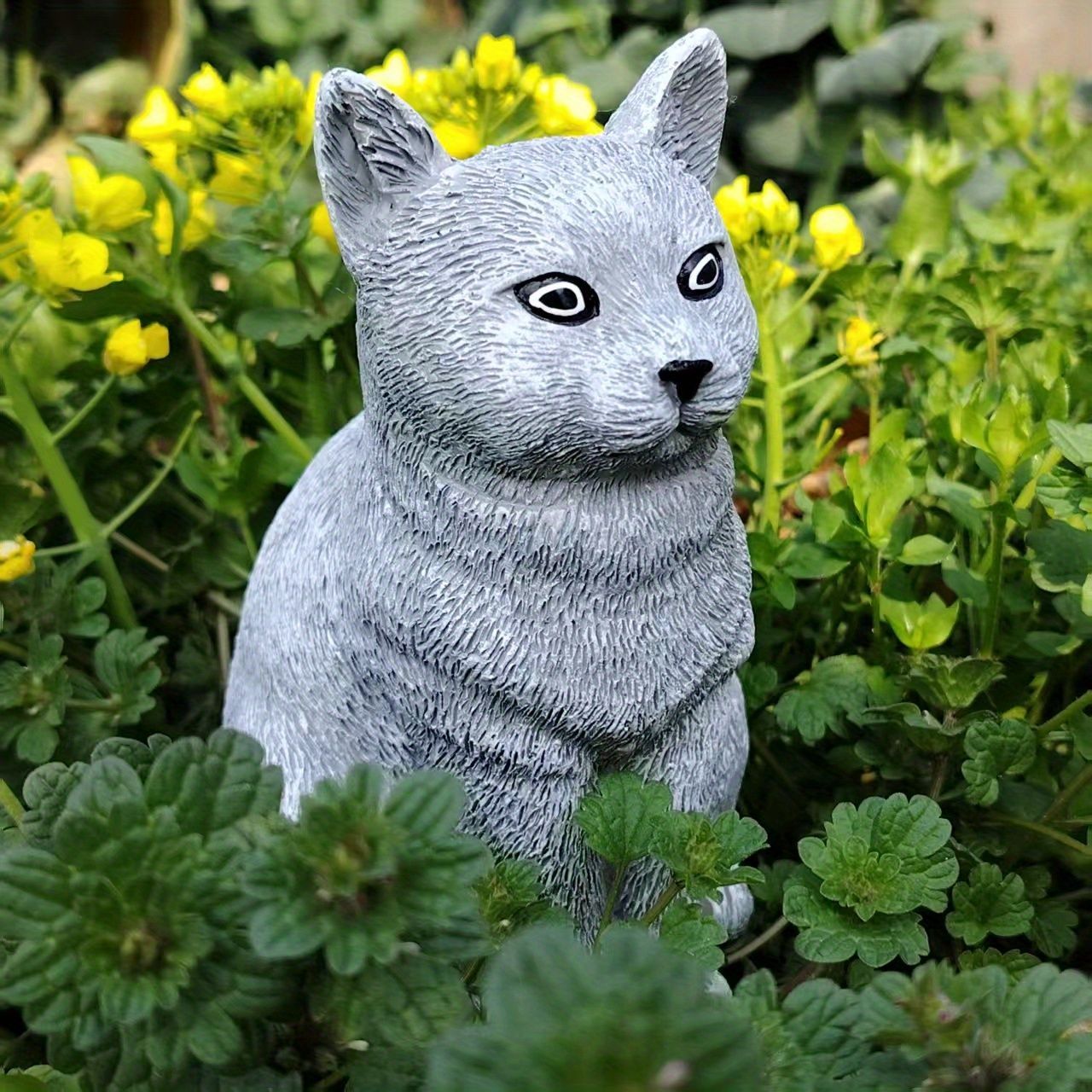ミニチュア 置物 お座りする猫 グレー リアル 14cm ネコ 樹脂像