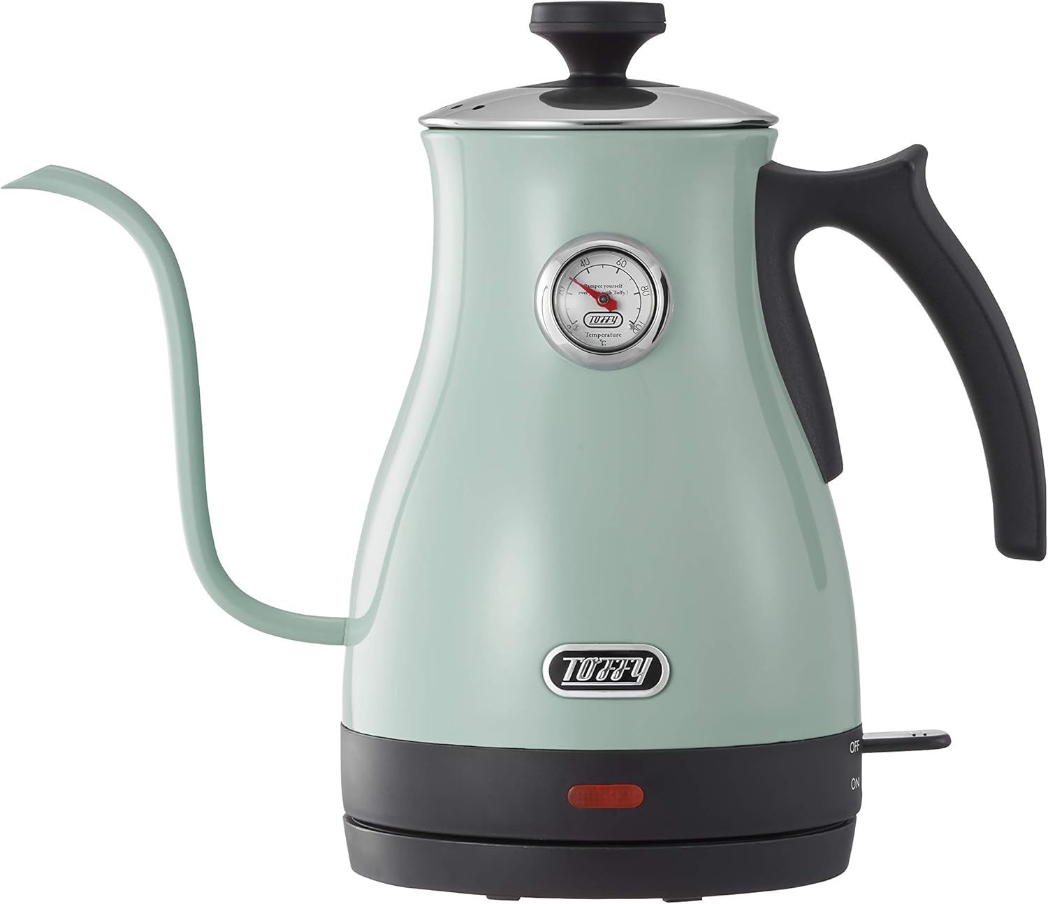 【Toffy/トフィー】 温度計付き電気ケトル K-KT3 (ペールアクア) 適温 コーヒードリップ ハンドドリップ 空焚き防止 グースネック注ぎ口 レトロ K-KT3-PA