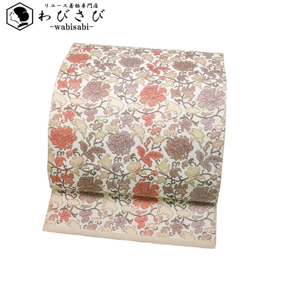 名古屋帯 花唐草模様 くすみカラー 乳白色 O-4937 - メルカリ 