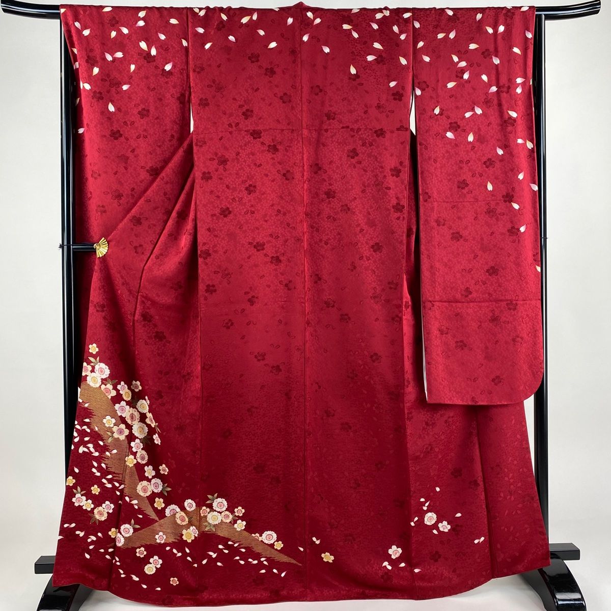 振袖 身丈167cm 裄丈66cm M 袷 桜 花びら 金彩 赤 正絹 名品
