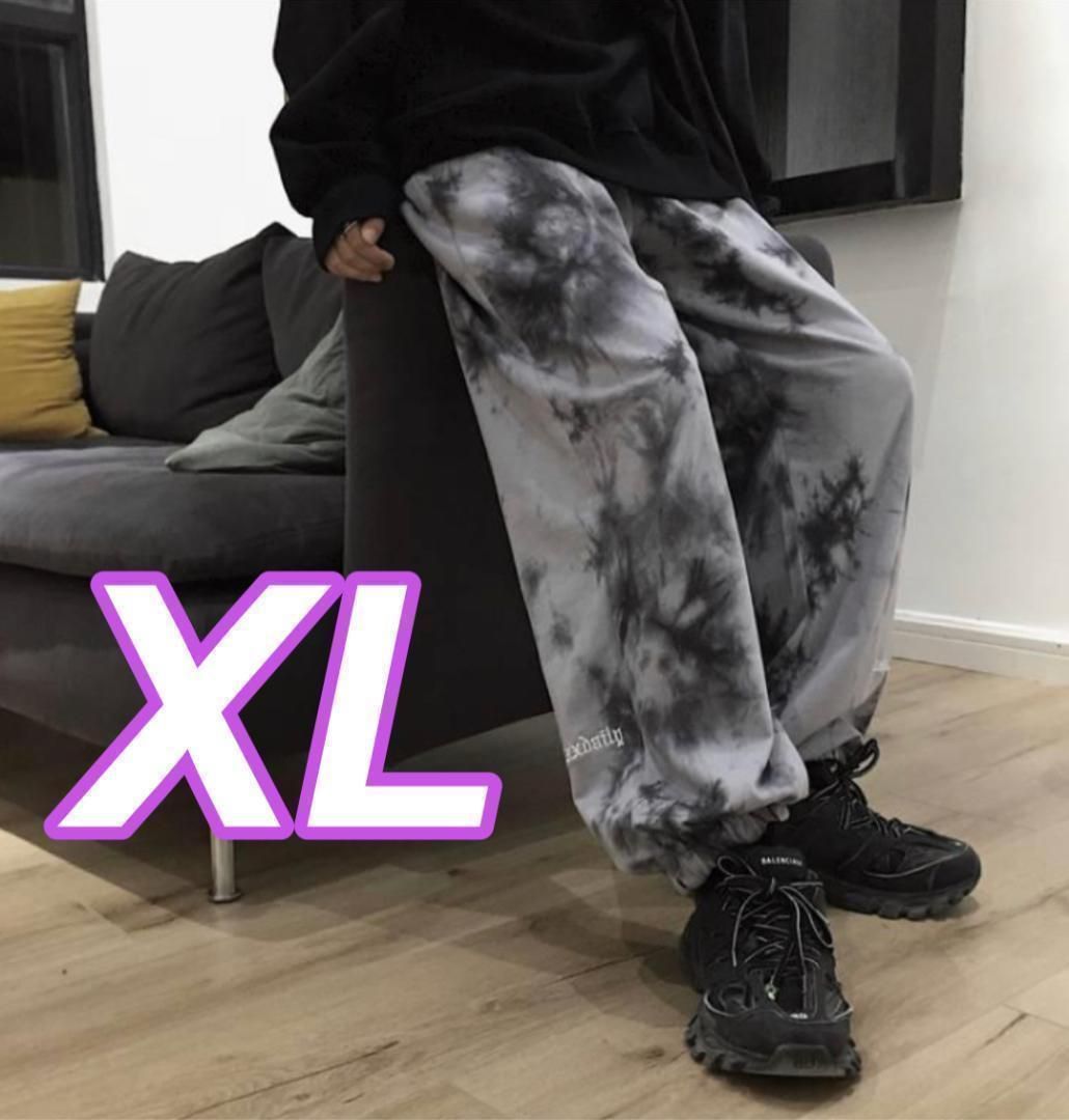 aタイダイ・パンツ・スウェット・ワイドパンツ・ジョガーパンツ 黒xグレー XL