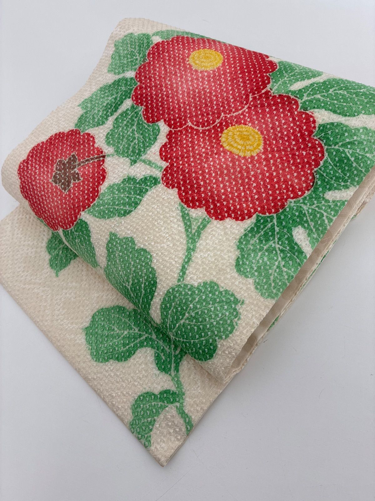 名古屋帯　絞り模様　草花　正絹　九寸 名古屋帯 総絞り 可愛い花柄 九寸 正絹 MA-032 - メルカリ