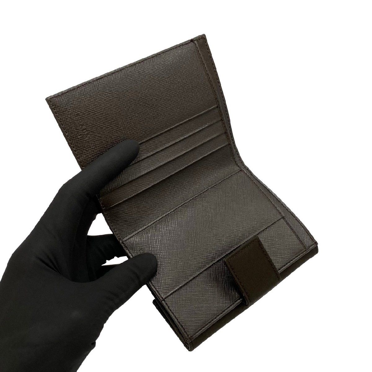 ほぼ未使用 箱 カード付 PRADA プラダ 三角ロゴ 金具 ナイロン レザー