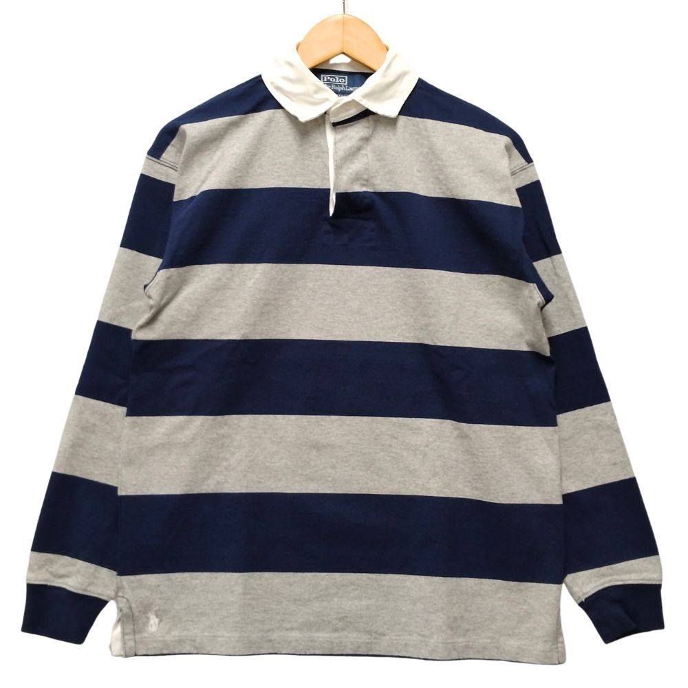 RALPH LAUREN ラルフローレン THE BIG FIT ストライプド ラグビー シャツ ネイビー×グレー サイズS | 50162