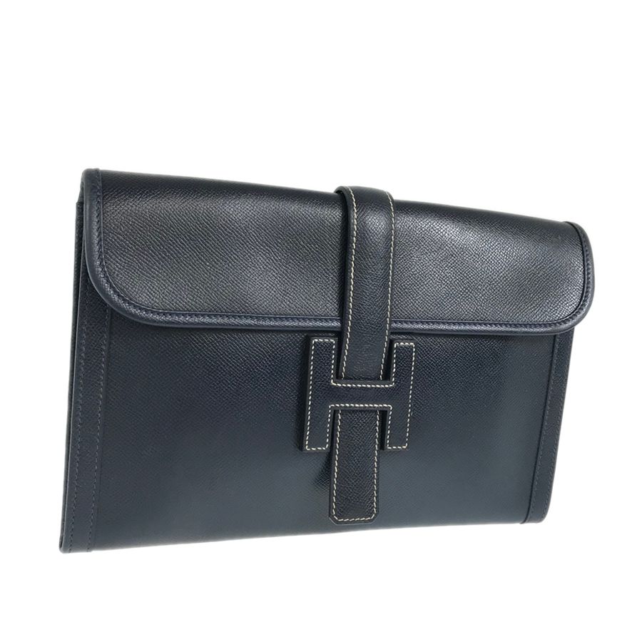 HERMÈS ジジェ ネイビー レザー クラッチバッグ 【公式通販】