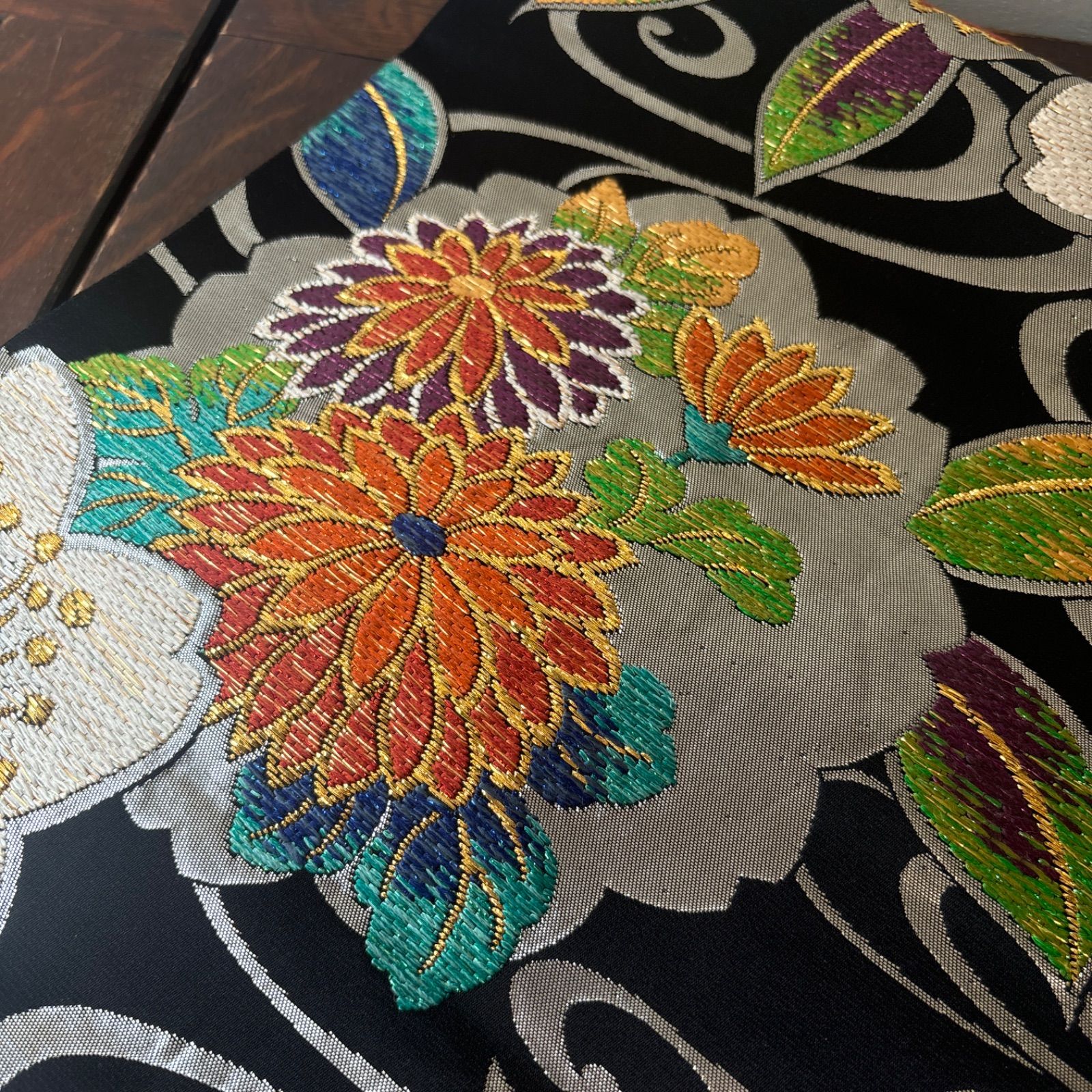 平和屋着物＊夏物 全通柄 本袋帯 唐織 流水花蝶文 金糸