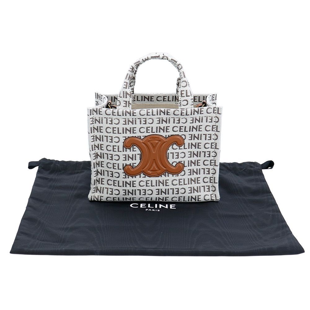CELINE スモール トリオンフ ストライプバッグ_Cabas Thais small cabas thais in STRIPED TEXTILE WITH TRIOMPHE - BEIGE